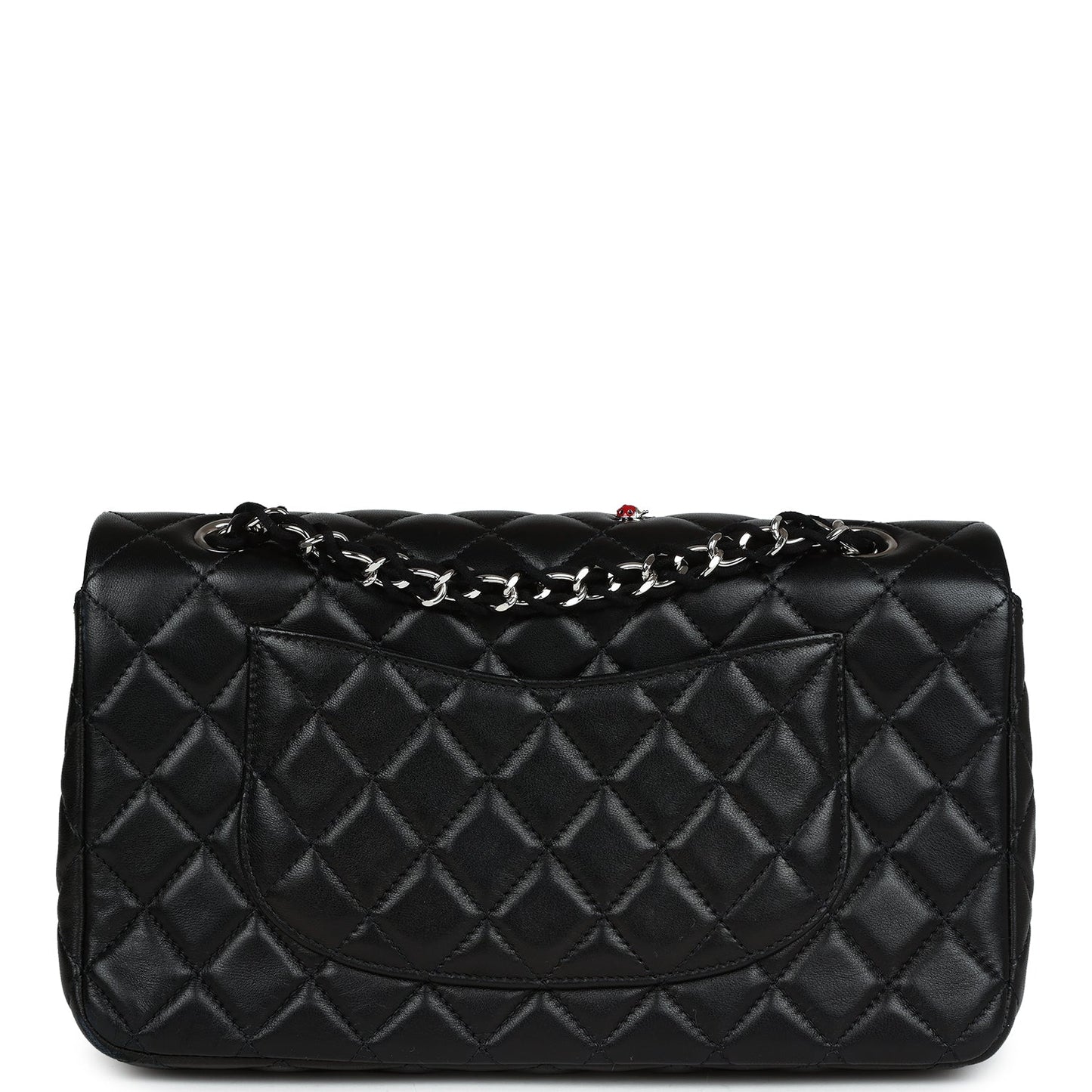 Chanel Medium Lady Bug Single Flap Bag Black Lambskin Silver Hardware