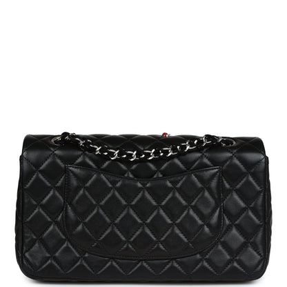 Chanel Medium Lady Bug Single Flap Bag Black Lambskin Silver Hardware