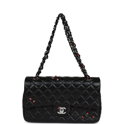Chanel Medium Lady Bug Single Flap Bag Black Lambskin Silver Hardware