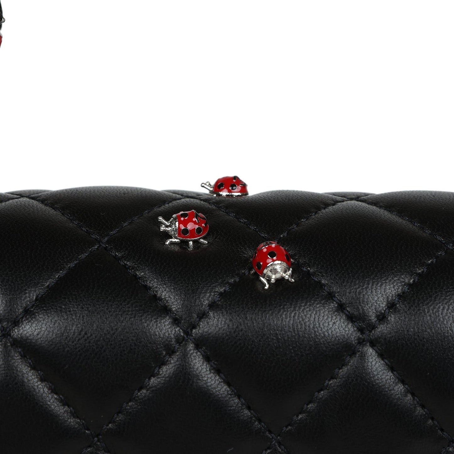 Chanel Medium Lady Bug Single Flap Bag Black Lambskin Silver Hardware