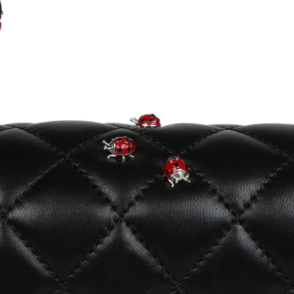 Chanel Medium Lady Bug Single Flap Bag Black Lambskin Silver Hardware