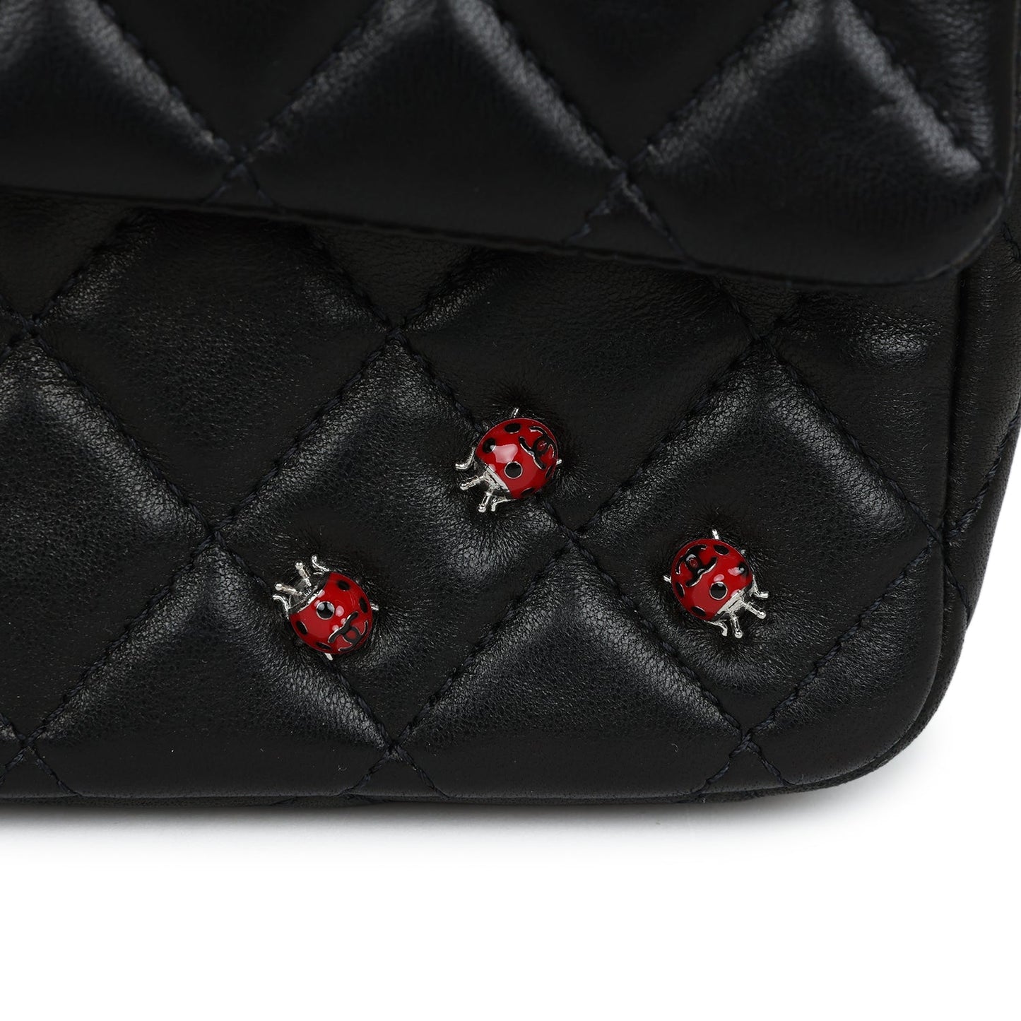 Chanel Medium Lady Bug Single Flap Bag Black Lambskin Silver Hardware