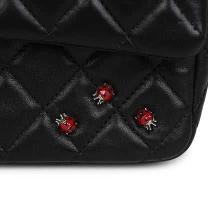 Chanel Medium Lady Bug Single Flap Bag Black Lambskin Silver Hardware