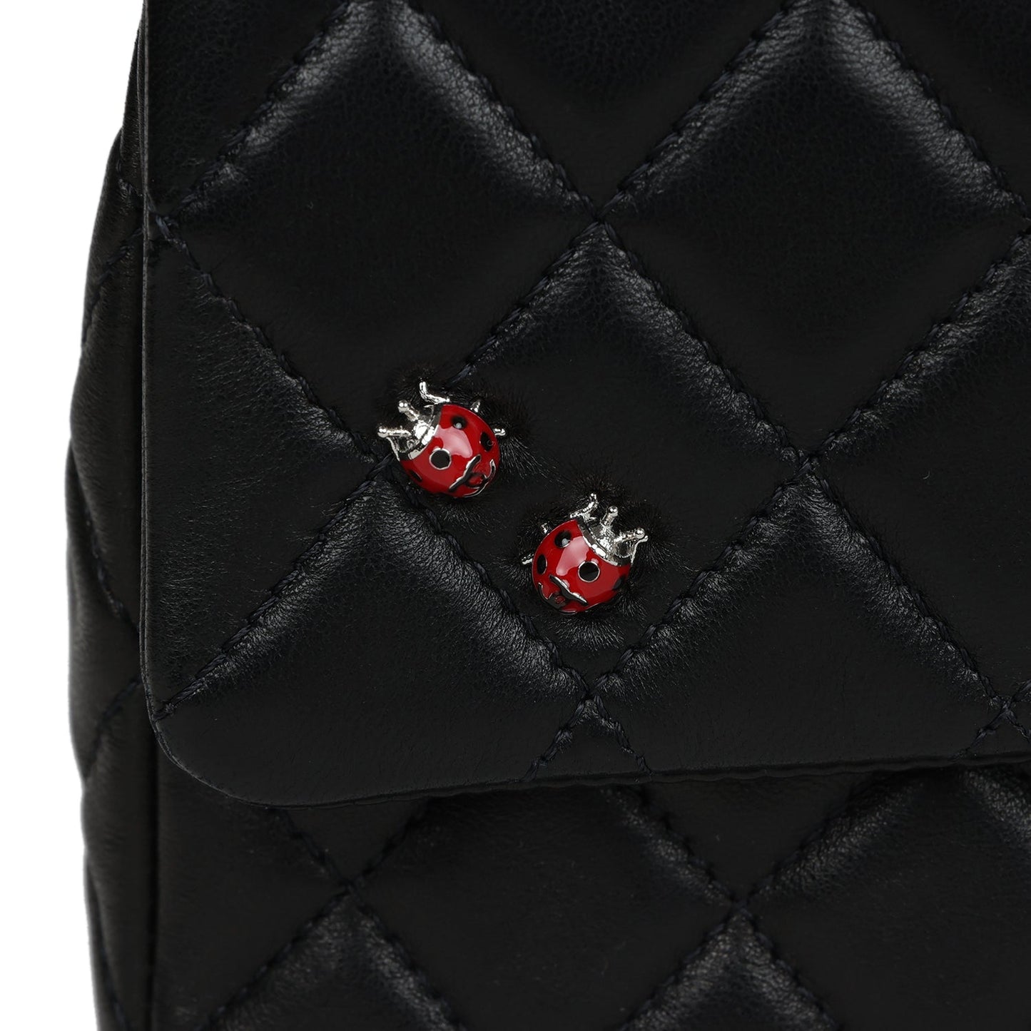 Chanel Medium Lady Bug Single Flap Bag Black Lambskin Silver Hardware