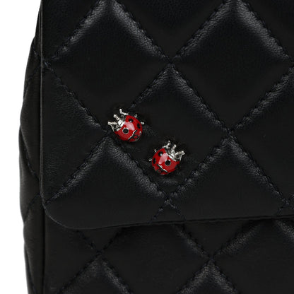Chanel Medium Lady Bug Single Flap Bag Black Lambskin Silver Hardware