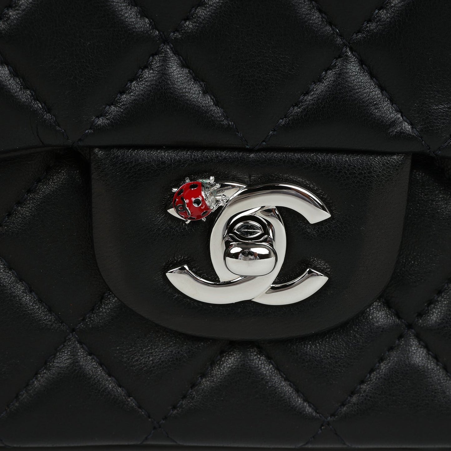 Chanel Medium Lady Bug Single Flap Bag Black Lambskin Silver Hardware