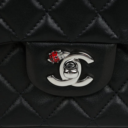 Chanel Medium Lady Bug Single Flap Bag Black Lambskin Silver Hardware