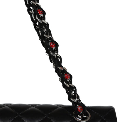 Chanel Medium Lady Bug Single Flap Bag Black Lambskin Silver Hardware