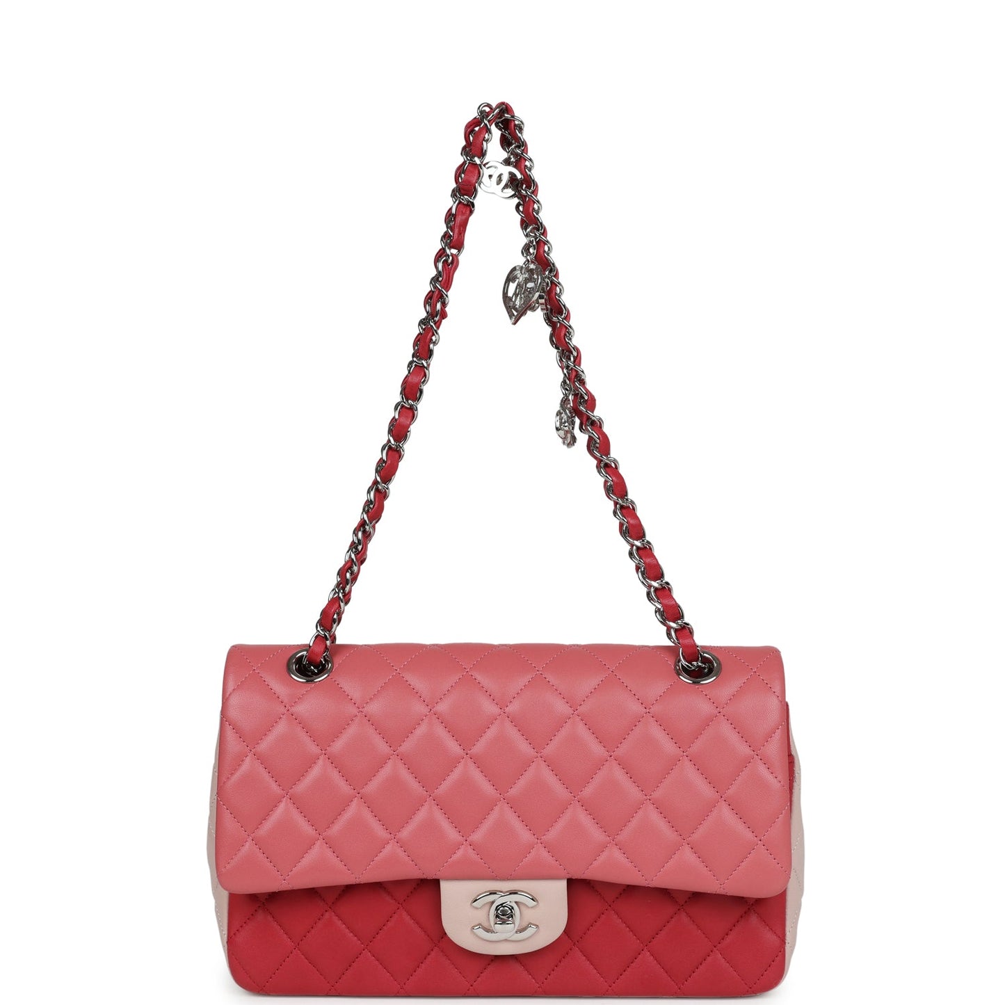 Chanel Medium Valentine Single Flap Bag Tricolored Lambskin Silver Hardware