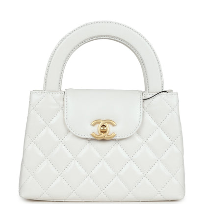Chanel Small Kelly Shopper White Shiny Aged Calfskin Brushed Gold Hardware