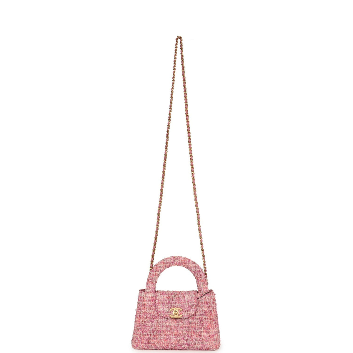 Chanel Small Kelly Shopper Pink Tweed Brushed Gold Hardware