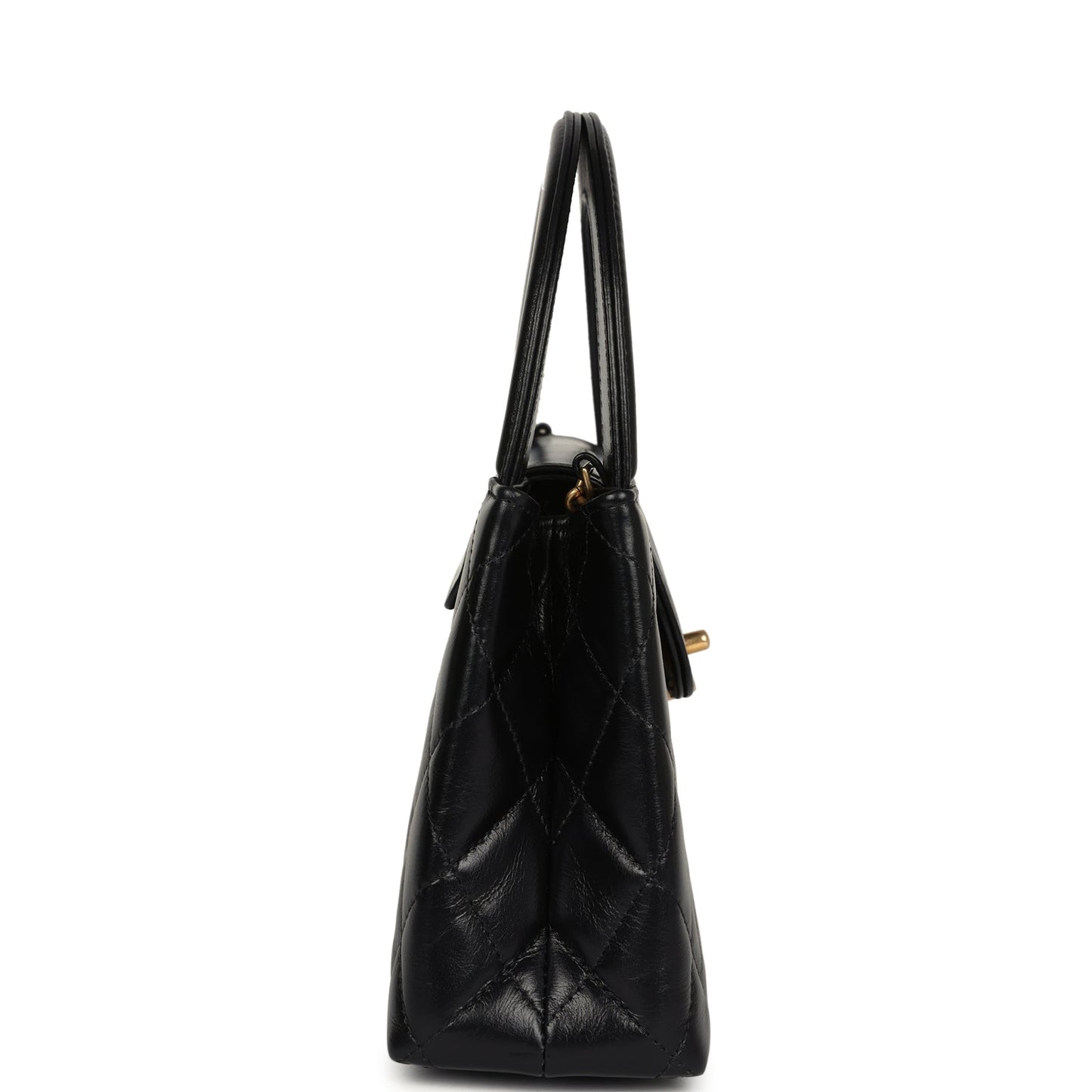Chanel Small Kelly Black Shiny Aged Calfskin Brushed Gold Hardware