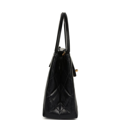 Chanel Small Kelly Black Shiny Aged Calfskin Brushed Gold Hardware