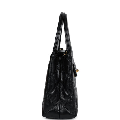 Chanel Small Kelly Shopper Black Shiny Aged Calfskin Brushed Gold Hardware