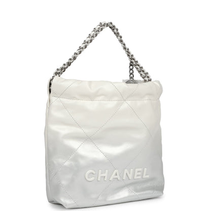 Chanel Mini 22 Bag White and Silver Ombre Metallic Calfskin Silver Hardware