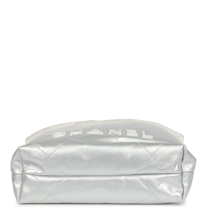 Chanel Mini 22 Bag White and Silver Ombre Metallic Calfskin Silver Hardware