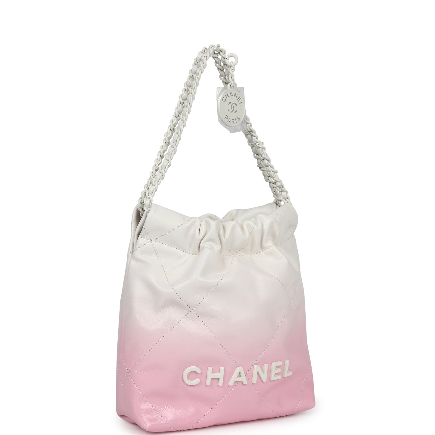 Chanel Mini 22 Pink and White Ombre Calfskin Light Gold Hardware