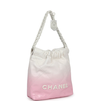 Chanel Mini 22 Pink and White Ombre Calfskin Light Gold Hardware