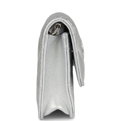 Chanel Crystal CC Walk Of Fame Clutch Silver Metallic Goatskin Silver Hardware
