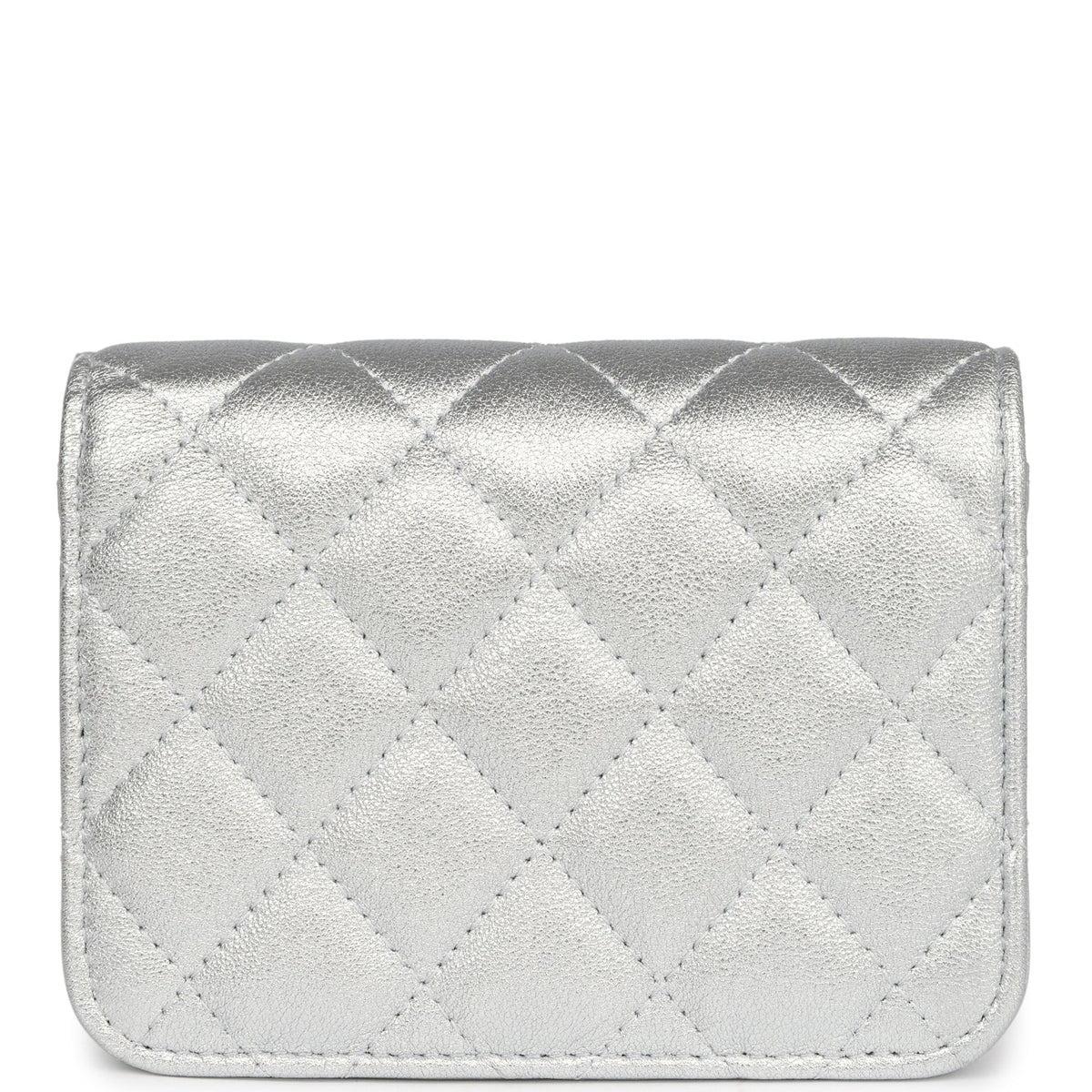 Chanel Crystal CC Walk Of Fame Clutch Silver Metallic Goatskin Silver Hardware