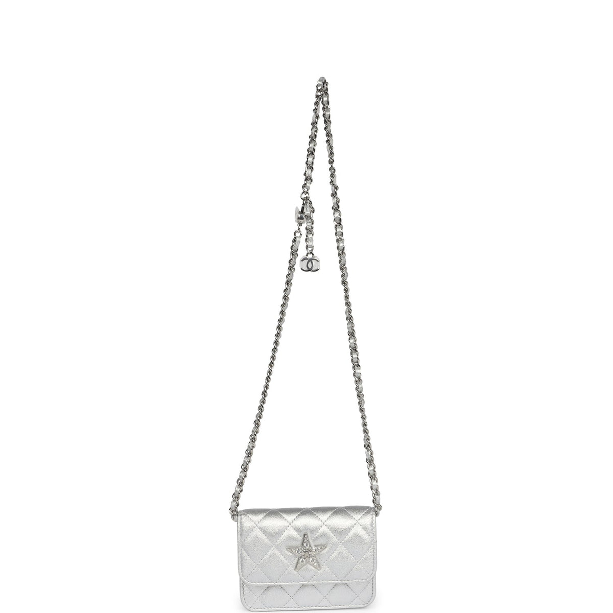 Chanel Crystal CC Walk Of Fame Clutch Silver Metallic Goatskin Silver Hardware