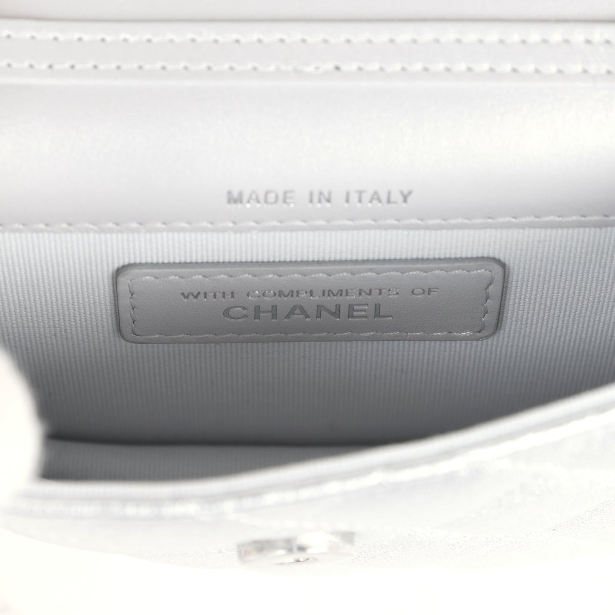 Chanel Crystal CC Walk Of Fame Clutch Silver Metallic Goatskin Silver Hardware