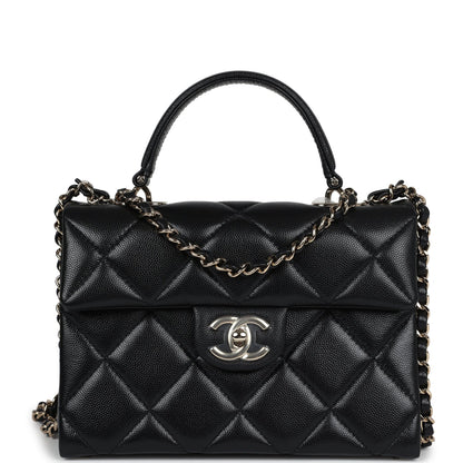 Chanel Small Square Top Handle Flap Bag Black Caviar Light Gold Hardware
