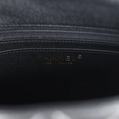 Chanel Small Square Top Handle Flap Bag Black Caviar Light Gold Hardware