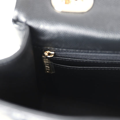 Chanel Small Square Top Handle Flap Bag Black Caviar Light Gold Hardware