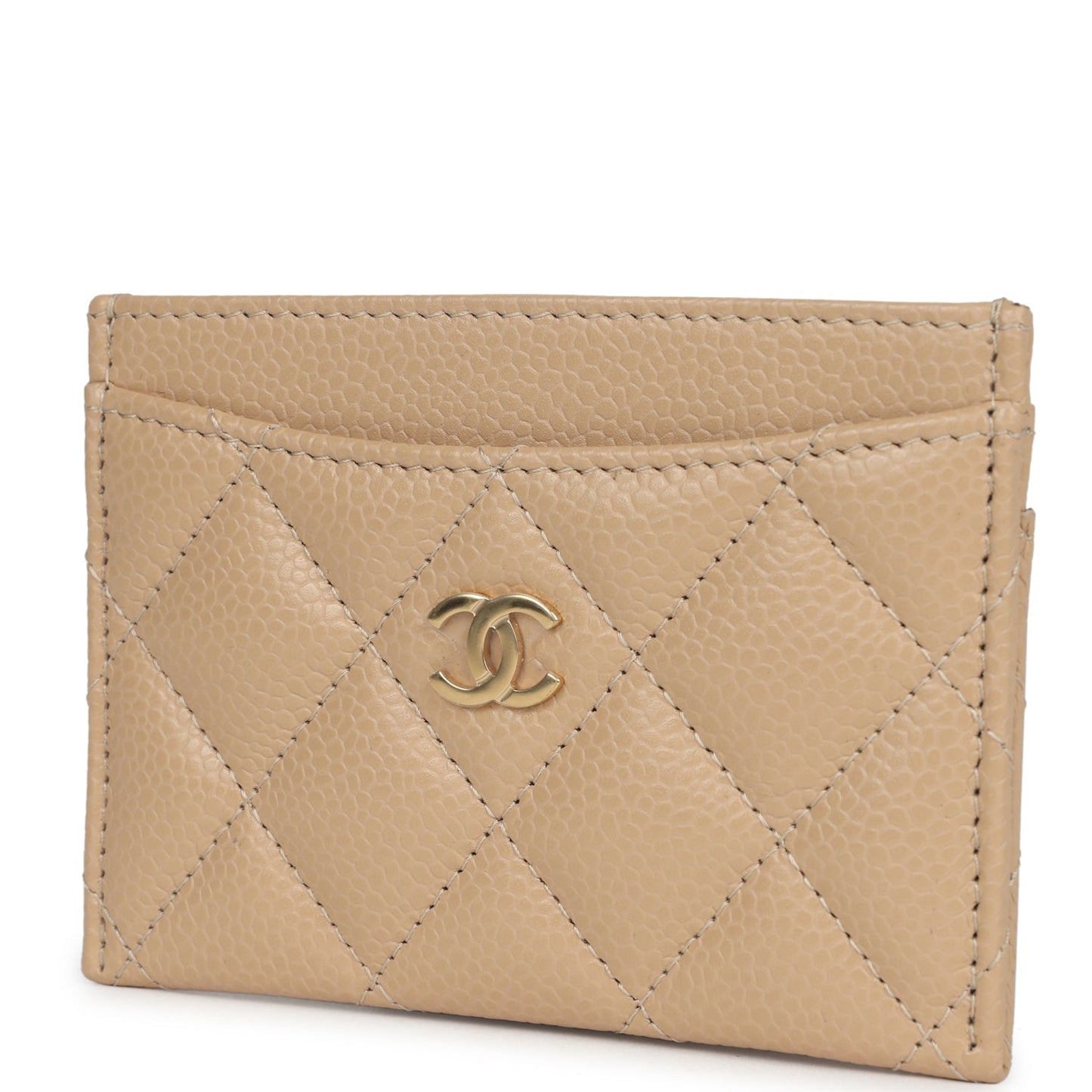 Chanel Classic Card Holder Beige Caviar Gold Hardware