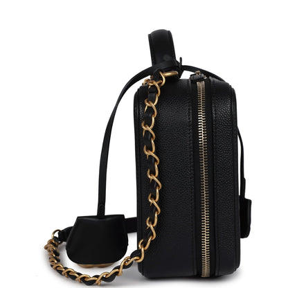 Chanel Medium CC Filigree Vanity Case Black Caviar Antique Gold Hardware
