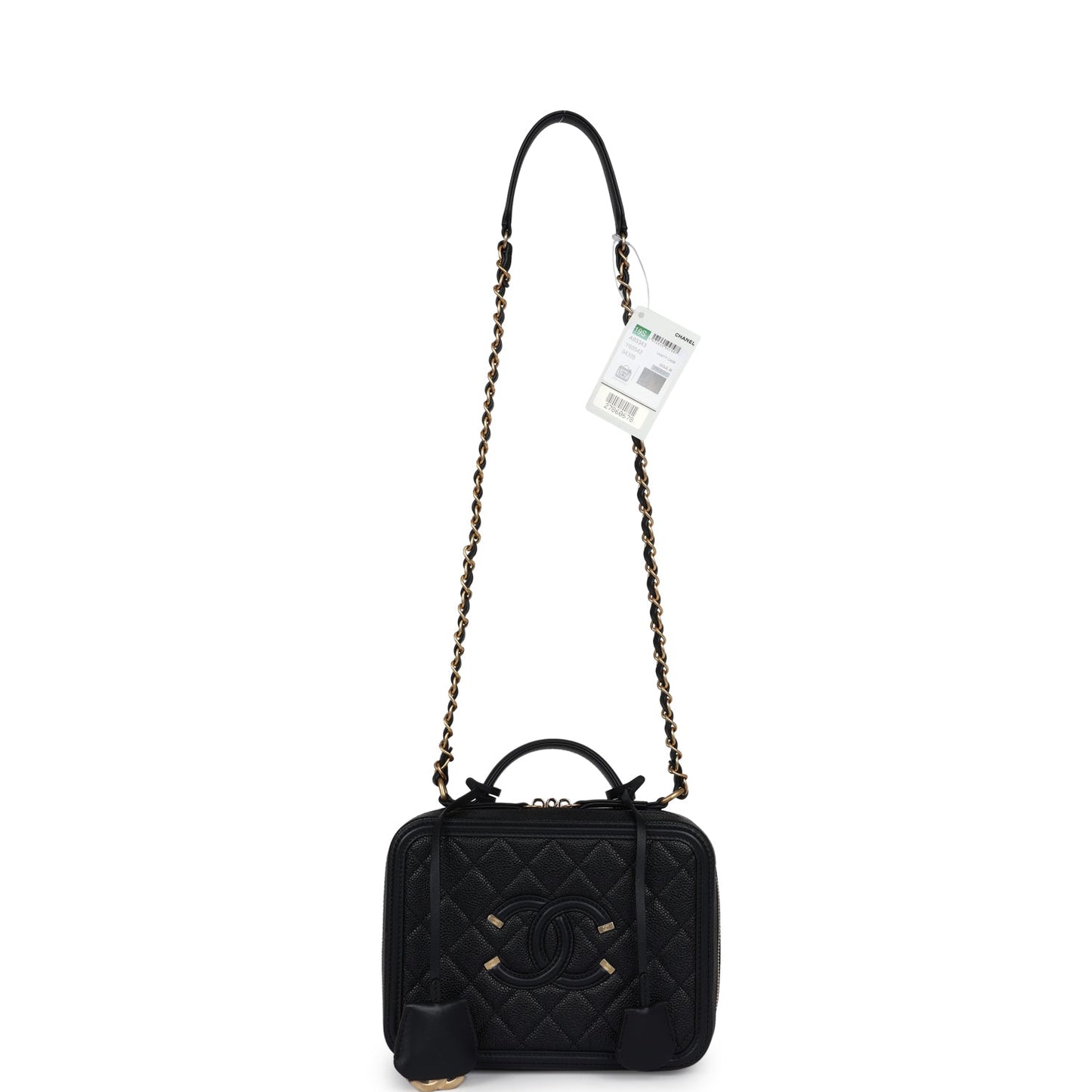 Chanel Medium CC Filigree Vanity Case Black Caviar Antique Gold Hardware
