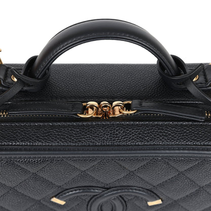 Chanel Medium CC Filigree Vanity Case Black Caviar Antique Gold Hardware