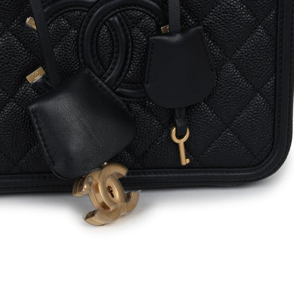 Chanel Medium CC Filigree Vanity Case Black Caviar Antique Gold Hardware