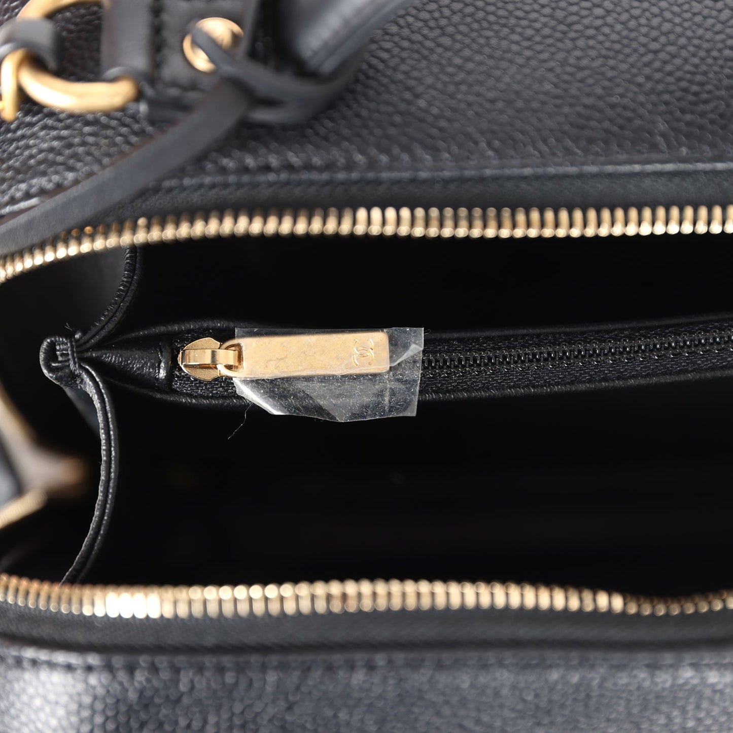 Chanel Medium CC Filigree Vanity Case Black Caviar Antique Gold Hardware