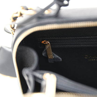 Chanel Medium CC Filigree Vanity Case Black Caviar Antique Gold Hardware