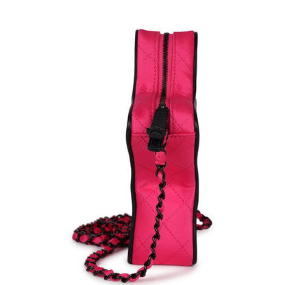 Chanel CC Star Bag Fuchsia and Black Satin Black Metal Hardware