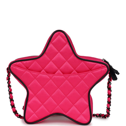Chanel CC Star Bag Fuchsia and Black Satin Black Metal Hardware