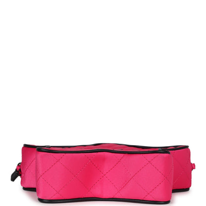 Chanel CC Star Bag Fuchsia and Black Satin Black Metal Hardware