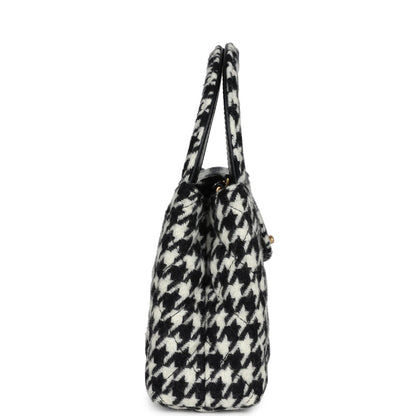 Chanel Small Kelly Shopper Black and White Houndstooth Tweed Brushed Gold Hardware