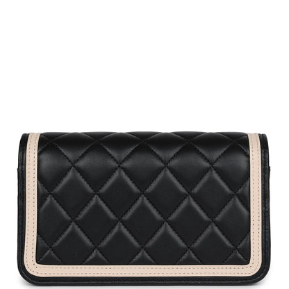 Chanel Flap Phone Holder with Chain Black and Light Beige Lambskin Light Gold Hardware