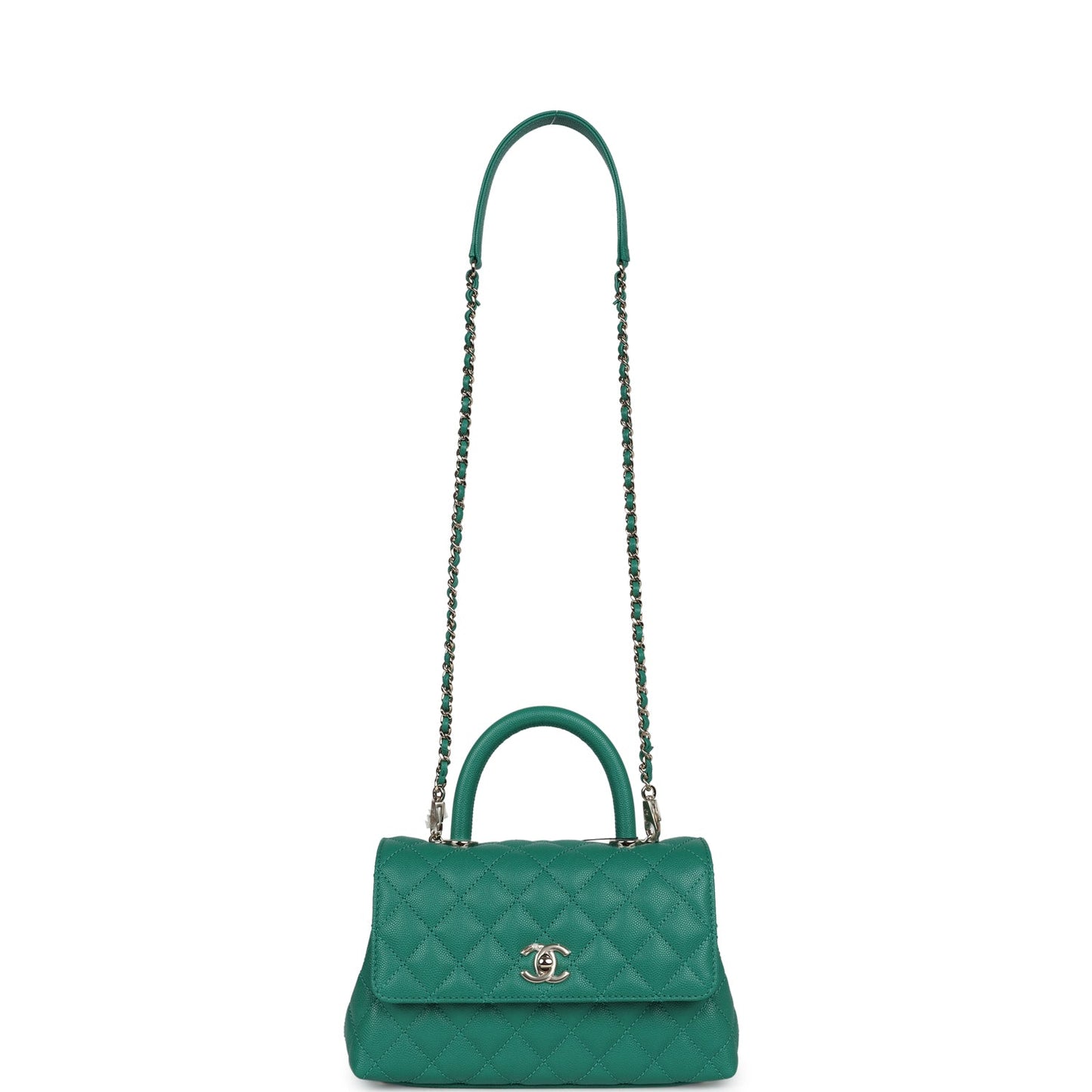 Chanel Small Coco Top Handle Flap Bag Dark Green Caviar Light Gold Hardware