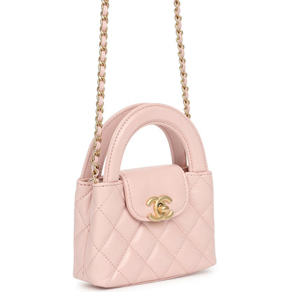 Chanel Nano Kelly Shopper Pink Shiny Aged Calfskin Brushed Gold Hardware