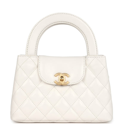 Chanel Small Kelly Shopper White Shiny Aged Calfskin Brushed Gold Hardware