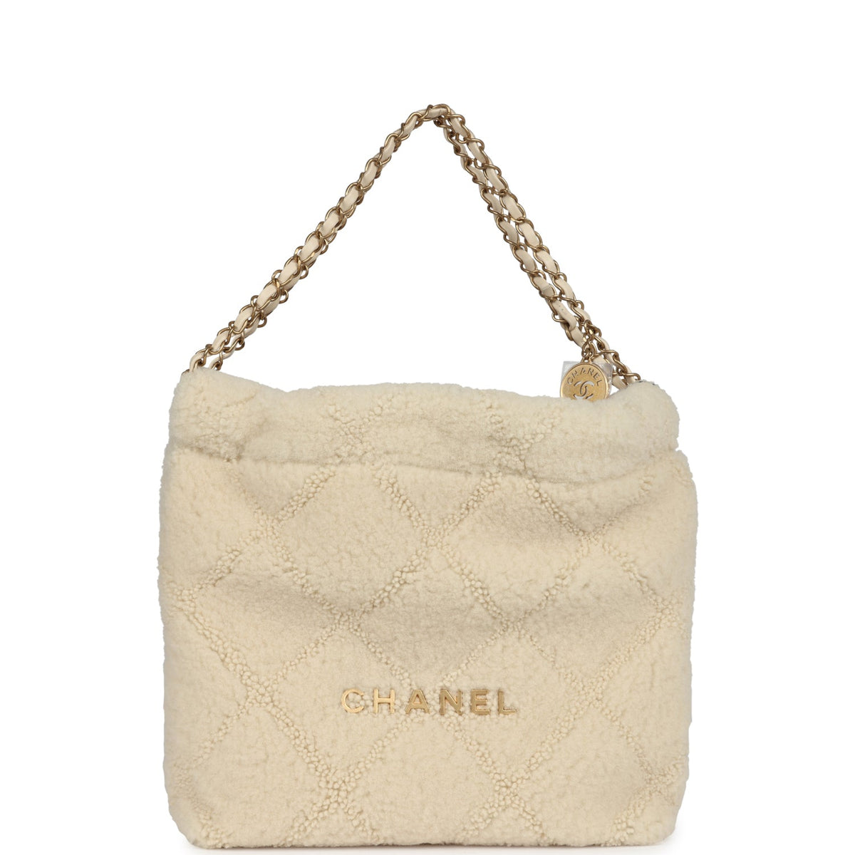 Chanel Small 22 Bag Ecru Shearling Brushed Gold Hardware