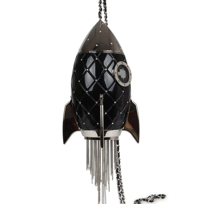 Chanel Limited Edition Rocket Ship Minaudière Bag Black Lucite and Crystals Silver Hardware