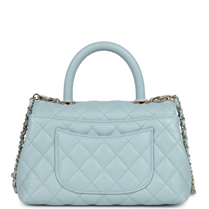 Chanel Small Coco Top Handle Flap Bag Light Blue Caviar Light Gold Hardware