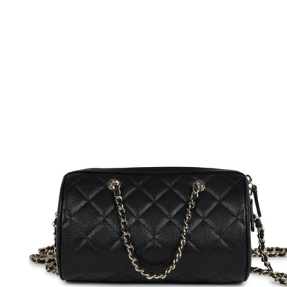 Chanel Mini Timeless Classic Barrel Bag with Chain Black Shiny Caviar Light Gold Hardware