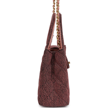 Chanel Small Kelly Shopper Pink Washed Denim Brushed Gold Hardware