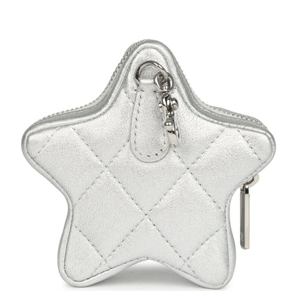 Chanel Walk Of Fame Star Clip-On Coin Purse Metallic Silver Goatskin Silver Hardware